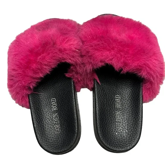Golden road pink fur slides Women’s size 7US - Picture 3 of 6
